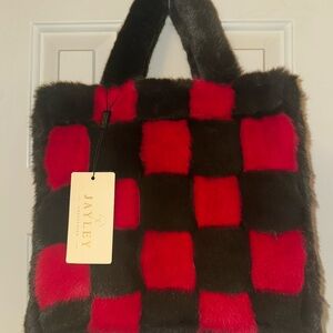 Jayley Red and Brown Fur Tote Bag